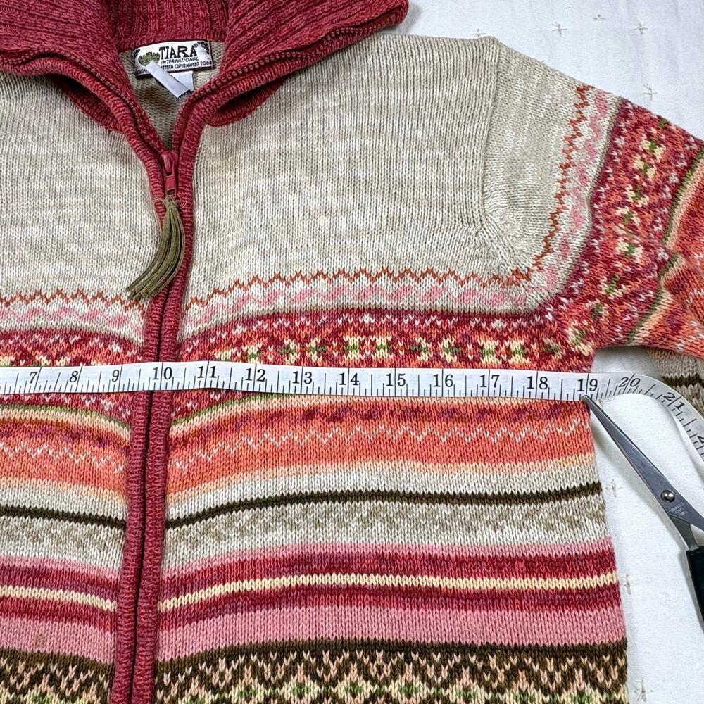 Tiara International Vintage Hand Kint Zip Up Cardigan Sweater Women's S Coral - Picture 10 of 13